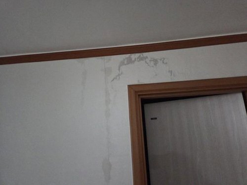 해운대구 누수탐지 거실 천장 누수 흔적과 수분 측정 확인 장면